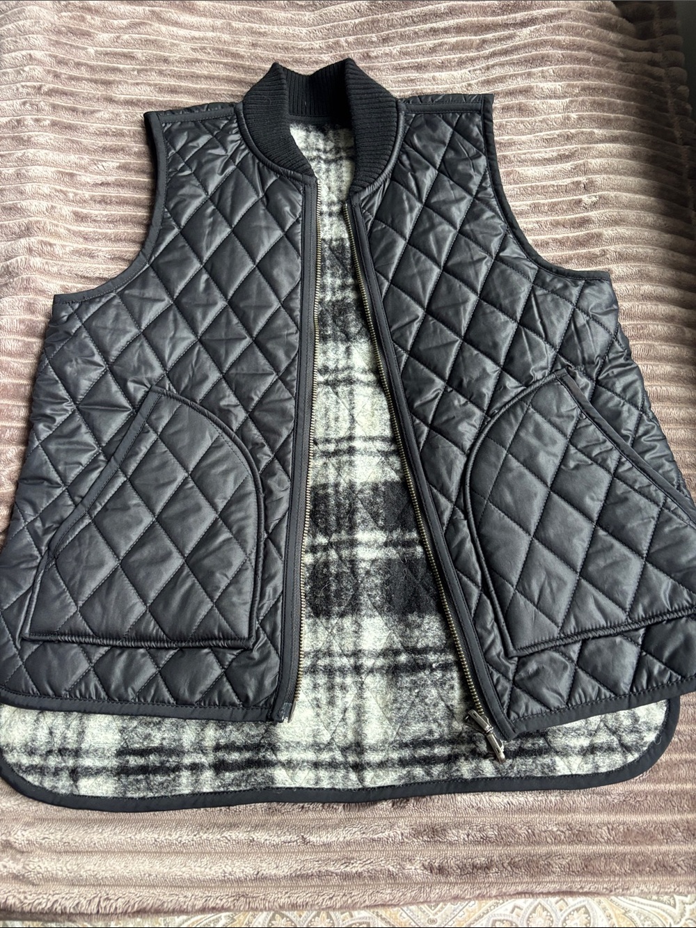 Quilted Black Women’s reversible Vest with Plaid